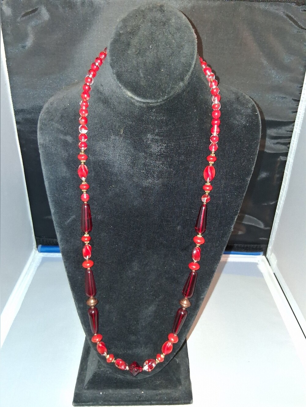 Vintage Red Glass Beaded Necklace